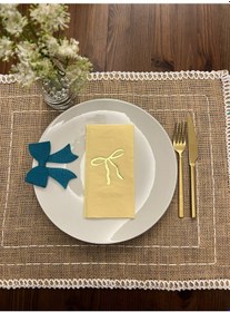 Resim Gold Yaldızlı Sarı Fiyonk Baskılı Garson Katlama Peçete 16 Adet 