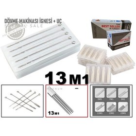 Resim Tattoo Dövme Makinası İğneleri 13 M1 25 İgne + 25 Uç 