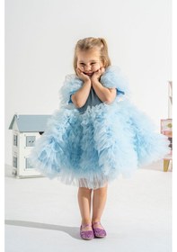 Resim Linola Baby Kids Loli Tütü Etekli Prenses Elbise Mavi 