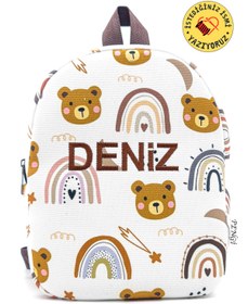 Resim PENGİ [ İSTEDİĞİNİZ İSMİ YAZIYORUZ ] Tatlı Ayıcık 0-8 Yaş Çocuk Sırt Çantası, Anaokulu-kreş Çantası 