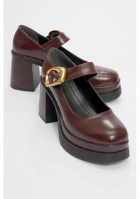 Resim Luvishoes Luvi Shoes Ashes Bordo Cilt Gold Tokalı Kadın Platform Topuklu Ayakkabı Bordo 