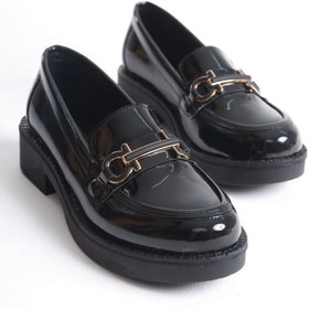 Resim Buem Loafer Günlük Parlak Rugan Orta Boy Tabanlı Şık Tokalı Rahat Oxford Ayakkabı 