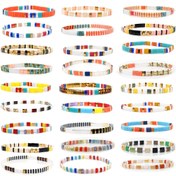 Resim 1 Adet Tila Cam Tohum El Yapımı Esnek Boncuklu Bileklik - Bohem Minimalist Tarzı, Çok Renkli Cam Tohum Boncuklar, Rahat Esneme Özelliği, Kadınlar & Gençler için Günlük Takı Hediyesi, Genç Moda Aksesuarı 