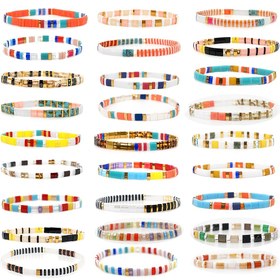 Resim 1 Adet Tila Cam Tohum El Yapımı Esnek Boncuklu Bileklik - Bohem Minimalist Tarzı, Çok Renkli Cam Tohum Boncuklar, Rahat Esneme Özelliği, Kadınlar & Gençler için Günlük Takı Hediyesi, Genç Moda Aksesuarı 