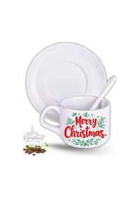 Resim Yılbaşı Hediyesi Christmas Baskılı 2li Set Porselen Çay Kahve Fincan Seti Beyaz 