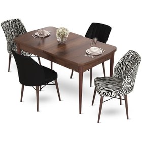 Resim Canisa Concept Fer Serisi 70x114 Açılabilir Barok Ahşap Desen Masa Takımı Ve 2 Zebra 2 Siyah Sandalye 