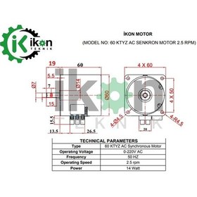 Resim 14W 2 5Rpm 60Ktyz Ac Senkron Motor 