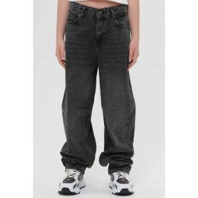 Resim Haykids Kız Çocuk Kahverengi Wide Leg Pantolon Beli Lastikli Halat Detaylı Baggy Kot Jean 