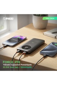 Resim Phixi Force P19 10000mAh Powerbank - 22.5W Hızlı Şarj Dual USB Taşınabilir Şarj Cihazı 