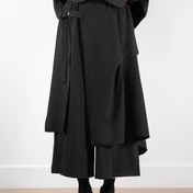Resim Kadın Vintage Esintili Geniş Bacaklı Pantolon - Düz Renk Siyah, Düğme Detaylı Bol Kesim, Bahar/Yaz için Rahat Uzun Pantolon, Yüksek Bel Tasarımı, Rahat Geniş Bacaklı Pantolon | Vintage Tarzı Pantolon | Polyester Pantolon 