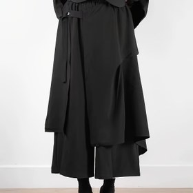 Resim Kadın Vintage Esintili Geniş Bacaklı Pantolon - Düz Renk Siyah, Düğme Detaylı Bol Kesim, Bahar/Yaz için Rahat Uzun Pantolon, Yüksek Bel Tasarımı, Rahat Geniş Bacaklı Pantolon | Vintage Tarzı Pantolon | Polyester Pantolon 