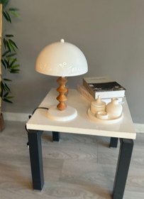 Resim Bamyum Beyaz Mantar Masa Lambası Q Ahşap Dekoratif Abajur Çocuk Odası Başucu Lambası Okuma Lambası 