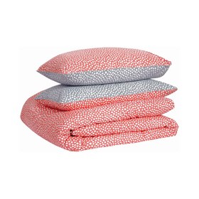 Resim Beyaz Puantiyeli Turuncu Geometrik %100 Pamuk Perkal Nevresim Takımı - Battal Boy / Mercan 