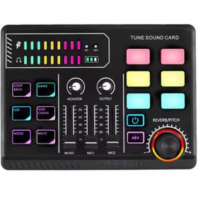 Resim Voground Oyun Ses Mikseri 48 V Fantom Güç Ses Arabirimi RGB Işık BT Tak ve Çalıştır Masaüstü Şarkı Söyle 