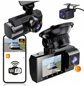 Resim 4k 2.5" Ekran Wifili 3 Kameralı Araç Kamerası Geri Görüş Kameralı Gece Görüşlü Araç İçi Kamera Güvenlik Kayıt Cihazı 
