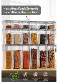 Resim 18'li Sızdırmaz Kapak Kaşıklı Saklama Kabı Seti - Etiketli Baharatlık - 6x 580 Ml, 1100 Ml, 1580 Ml 