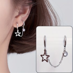 Resim Elegant Şirin Yıldız & Sallanan Küpeler, 304 Paslanmaz Çelik, Sentetik Zirkonya ile, Çift Düzen Piercing Tasarımı, Günlük ve Parti Olayları için, Noel Sezonu Takı 
