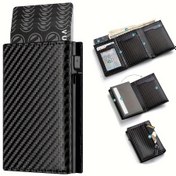 Resim 1 adet Erkek Cüzdanı Airtag için, Fermuarlı Madeni Para Cüzdanı ile, Otomatik Pop-Up Metal Kredi Kartı Tutucu, Minimalist RFID Engelleme İş Kartı Cüzdanı, Erkekler için İdeal Hediye 