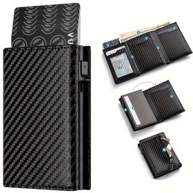 Resim 1 adet Erkek Cüzdanı Airtag için, Fermuarlı Madeni Para Cüzdanı ile, Otomatik Pop-Up Metal Kredi Kartı Tutucu, Minimalist RFID Engelleme İş Kartı Cüzdanı, Erkekler için İdeal Hediye 