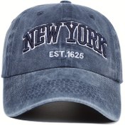 Resim Harf Nakışlı Yıkanmış Vintage Ördek Gagası Şapka New York Kadın Beyzbol Şapkası Yıkanmış Ördek Gagası Şapka 