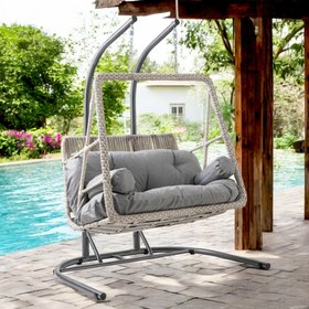 Resim Rehome Hazar Çift Kişilik Rattan Bahçe Salıncağı | Beyaz 