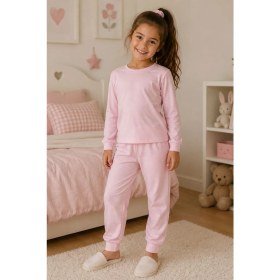 Resim Zuzunga Soft Pink %100 Pamuk Basic Kız Çocuk Pijama Takımı 