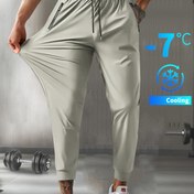 Resim Erkekler için Hafif Buz İpeği Jogger Pantolonlar, Fermuarlı Cepli & İpli Bel - Nefes Alabilen, Hızlı Kuruyan Spor, Spor Salonu ve Günlük Kıyafet için Rahat Pantolonlar, Bej Renk, Pürüzsüz Naylon Kumaş, Çok Yönlü Pantolonlar | İpli Jogger Pantolonlar | Nefes Alabilen Kumaş 