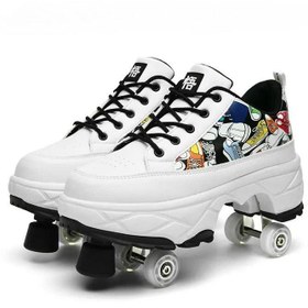 Resim Meanyou Vintage Tekerlekli Ayakkabı Fren Modüllü | Kaykay Ayakkabı | Paten Ayakkabı - White Vintage Design Brake Systems / 