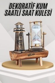 Resim Deniz Feneri Kum Saati Ahşap Görünümlü Vintage Tarz Biblo 