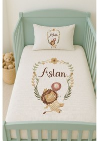 Resim %100 Pamuk İsme Özel İsimli 100x150 Cm Pike Seti Aslan Ve Balon 