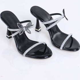 Resim sefayol Brendon Siyah Kelebek Taşlı Rugan Topuklu Kadın Terlik 