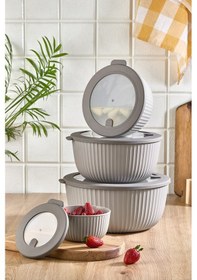 Resim Elegance Serisi Sızdırmaz Kapaklı 4'lü Saklama Kabı Seti Mikrodalga & Buzdolabı Uyumlu Bej 