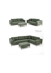 Resim Zeri Modüler Yataklı Koltuk Takımı & 2 Adet Üçlü Kanepe & Puflu Köşe Takımı 3+3 - Yeşil - 127 Yeşil 