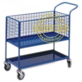 Resim ENDÜSTRİ GRUP Endüstri Grup - Tel Sepetli Sipariş Ürün Malzeme Toplama Tekerlekli Depo Arabası 