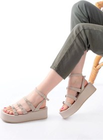 Resim 861-1222 Bej Tokalı Bilekten Bağlamalı Dolgu Kadın Sandalet Bej 