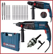 Resim Graizer Alman Grz-2-26 Kırıcı Delici 3000 Metal Dişli Şanzuman Hilti Darbeli Matkap + Yedek Mandren + 15 Uç 
