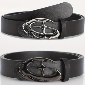 Resim 1/2 Adet Erkekler için Moda Sokak Punk Tarzı Gümüş Siyah Tokalı Kemer, Kot Pantolonlar İçin Basit Şık Günlük Aksesuar, Ayarlanabilir, Şükran Günü İçin Mükemmel 