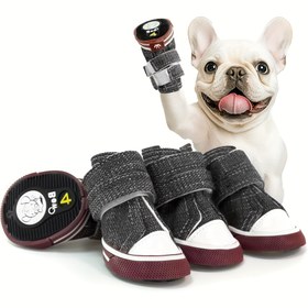 Resim 4 Adet Evcil Hayvan Botu, Şık ve Nefes Alabilen Kaymaz Spor Ayakkabılar, Küçük Orta Büyük Köpekler İçin Körpe Spor Kanvas Ayakkabısı, Pati Koruyucu Köpek Ayakkabısı 