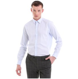 Resim Hatemoğlu Mavi Comfort Fit Desenli 100% Pamuklu Slim Yaka Uzun Kollu Spor Mavi 