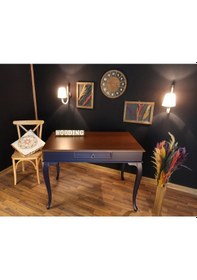 Resim Wooding-Mobilya Wooding 120 Cm Çekmeceli Masif Lacivert Ceviz Çalışma Masası 