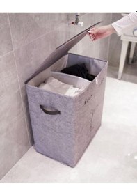 Resim Alas Teks, Deri Tutamaçlı Keçe Çamaşır Sepeti, 2 Gözlü Gri 