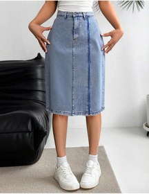 Resim KENE JEANS YÜKSEK BEL ÖN FERMUAR DETAYLI KOT ETEK 