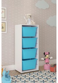 Resim Oyuncak Dolabı Mavi 4 Derin Sepetli Mavi 