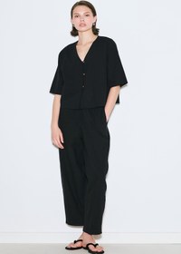 Resim Rustic Buttoned Blouse Black - BLACK / L 
