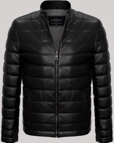 Resim Hakiki Kuzu Derisi Siyah Erkek Deri Mont Dik Yaka Şişme Deri Ceket Siyah 