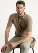 Resim Taba Polo Yaka Slim Fit Dar Kesim Pamuklu Keten Karışımlı Tişört Kigili