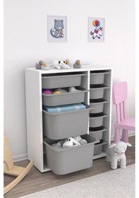 Resim Zen Çok Amaçlı Oyuncak Dolabı 10 Sepetli - Gri 2d2k6u Gri 