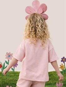 Resim Pembe Bisiklet Yaka Oversize T-shirt Kız Çocuk%100 Pamuk 