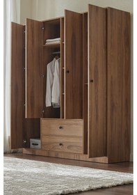 Resim Enza Home Kalinsta 4 Kapaklı Gardırop - Ceviz 