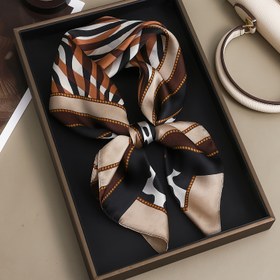 Resim 1 Adet Kadınlar İçin Şık Retro 70'ler Paisley Desenli Kare Eşarp & Bandana - Toprak Tonları (Siyah/Bej/Kahverengi/Beyaz), Yumuşak Dayanıklı Kumaş, Günlük Kullanım veya Partiler için Çok Amaçlı Başlık veya Boyun Eşarpi, Saç Bandı 